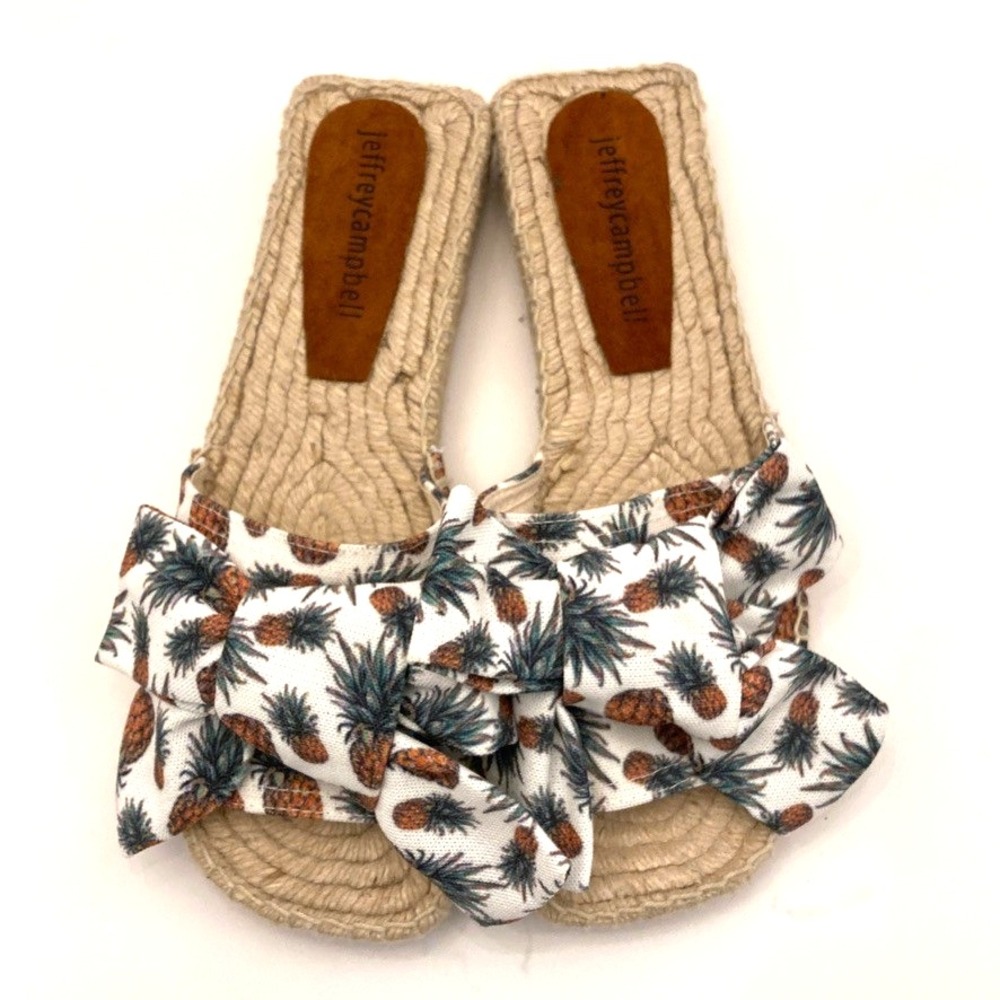 Jeffrey Campbell Estela Pineapple Espadrille Slides Womens 8 NWOT Bow Fabric - Picture 1 of 10